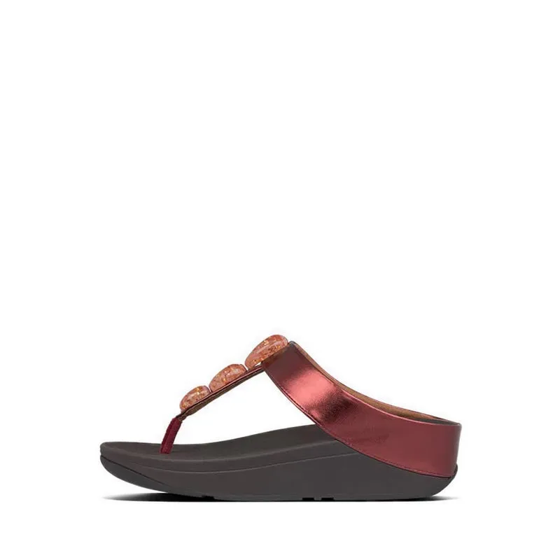 Fitflop Fino Women's Metallic Fleck Stone Toe-Thongs Sandals - Dark Red