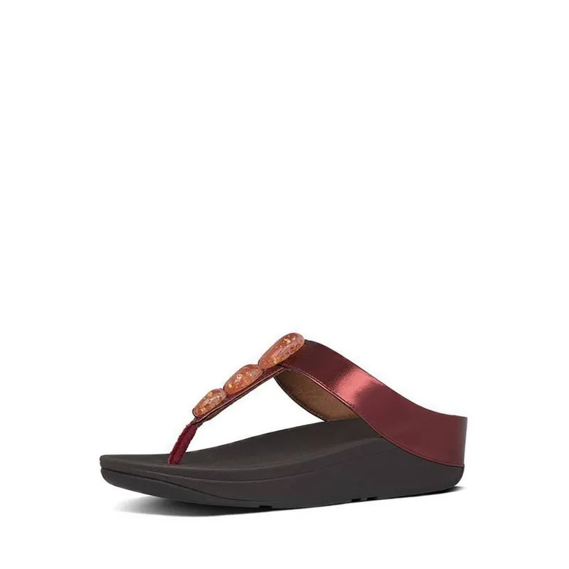 Fitflop Fino Women's Metallic Fleck Stone Toe-Thongs Sandals - Dark Red