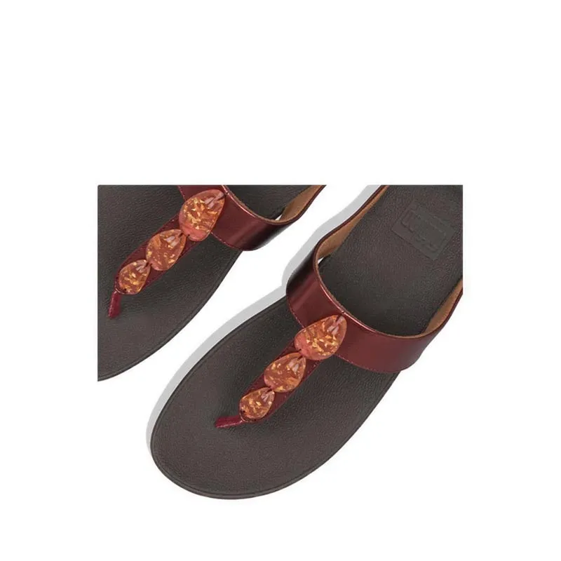 Fitflop Fino Women's Metallic Fleck Stone Toe-Thongs Sandals - Dark Red