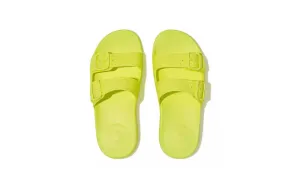 FitFlop Womens Iqushion Two-Bar Buckle Slides Electric Yellow