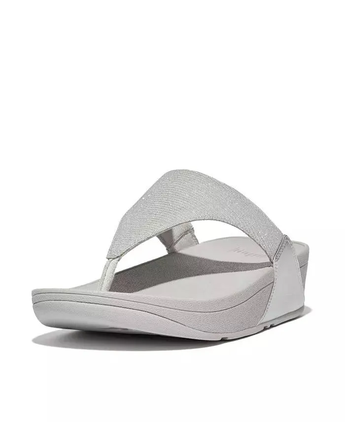 FitFlop Womens Lulu Shimmerlux Toe Post Sandals Silver