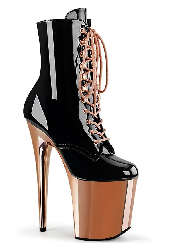 FLAMINGO-1020 [Patent Blk/ RGold Chrome] | PLATFORM BOOTS [PREORDER]