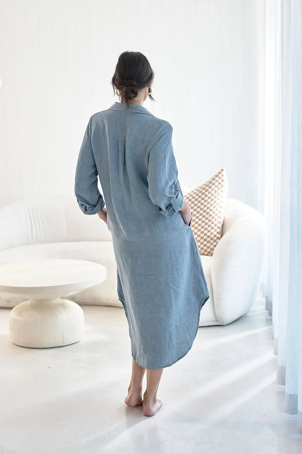 Fundamental Linen Shirt Dress - Blue