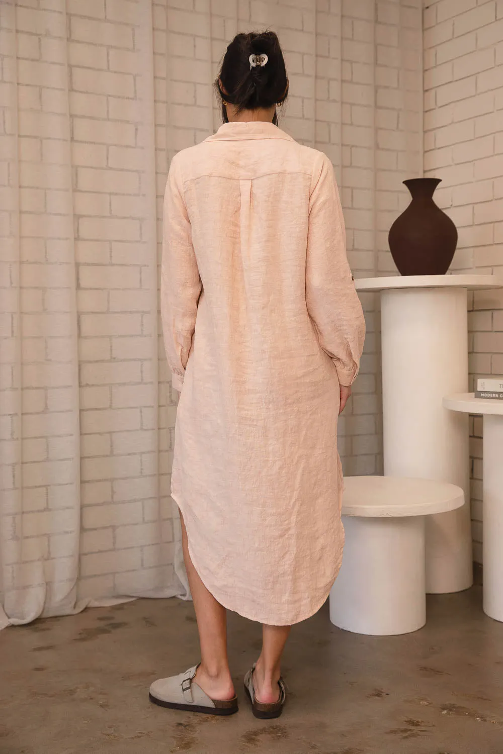 Fundamental Linen Shirt Dress - Blush