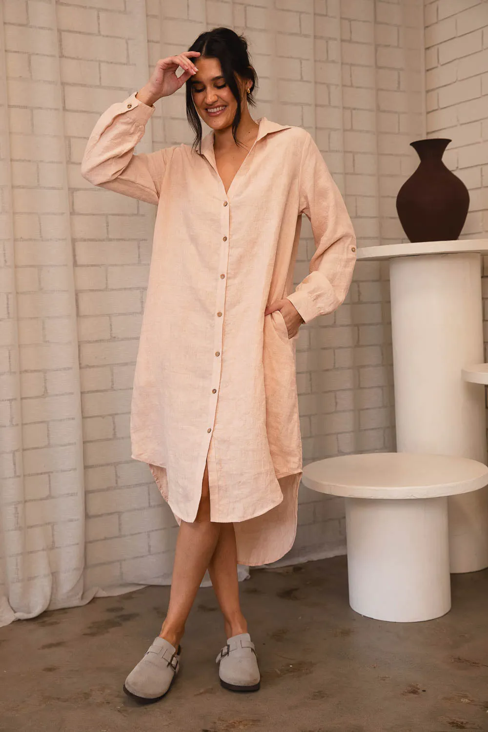 Fundamental Linen Shirt Dress - Blush