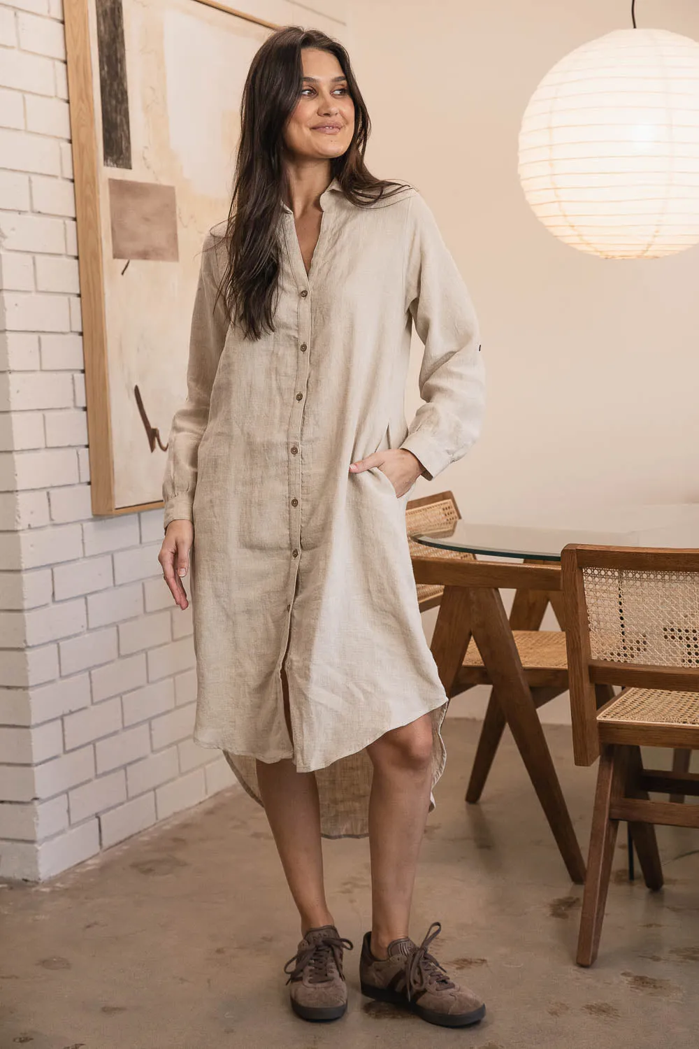 Fundamental Linen Shirt Dress - Natural