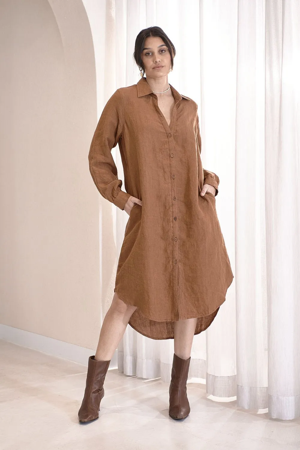 Fundamental Linen Shirt Dress - Nutmeg