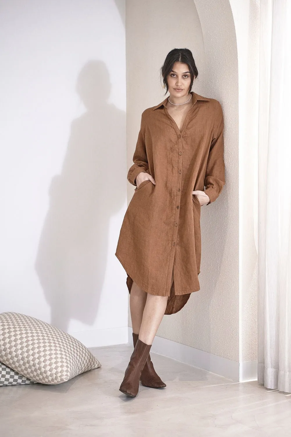 Fundamental Linen Shirt Dress - Nutmeg