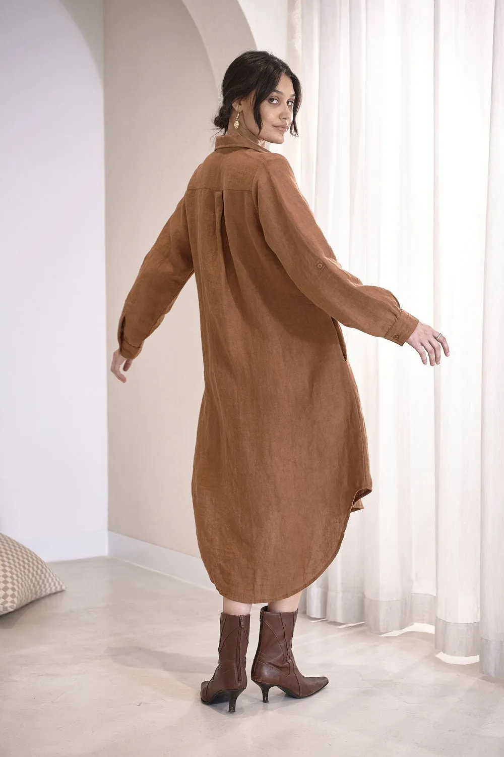 Fundamental Linen Shirt Dress - Nutmeg