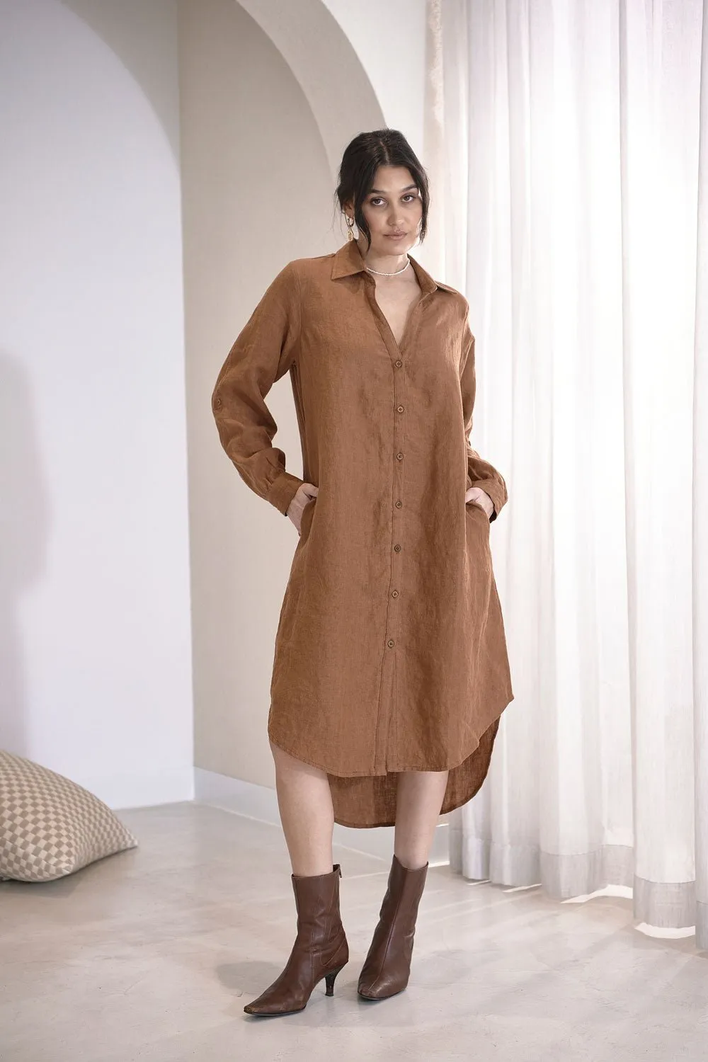 Fundamental Linen Shirt Dress - Nutmeg