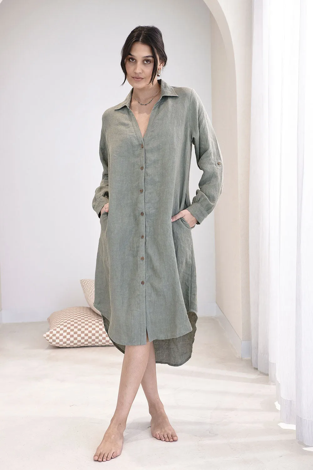 Fundamental Linen Shirt Dress - Pistachio 