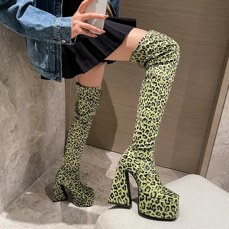 Green leopard print boots   KF705796