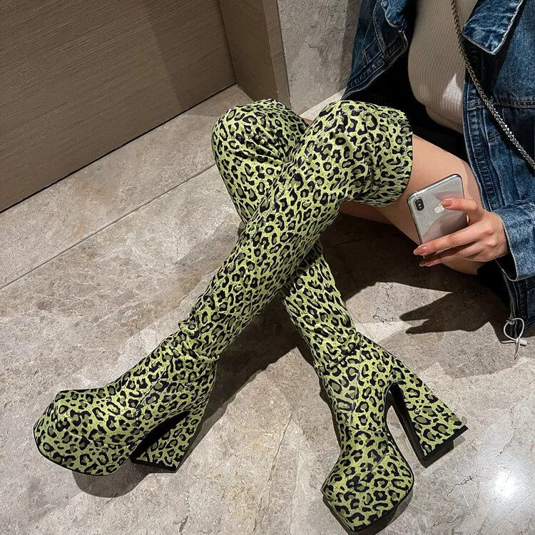 Green leopard print boots   KF705796