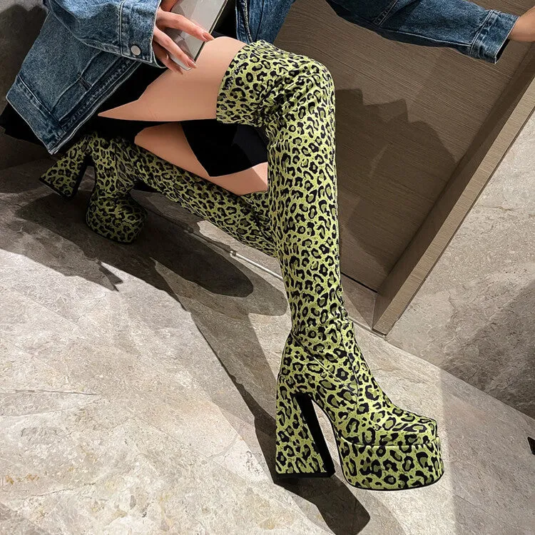 Green leopard print boots   KF705796