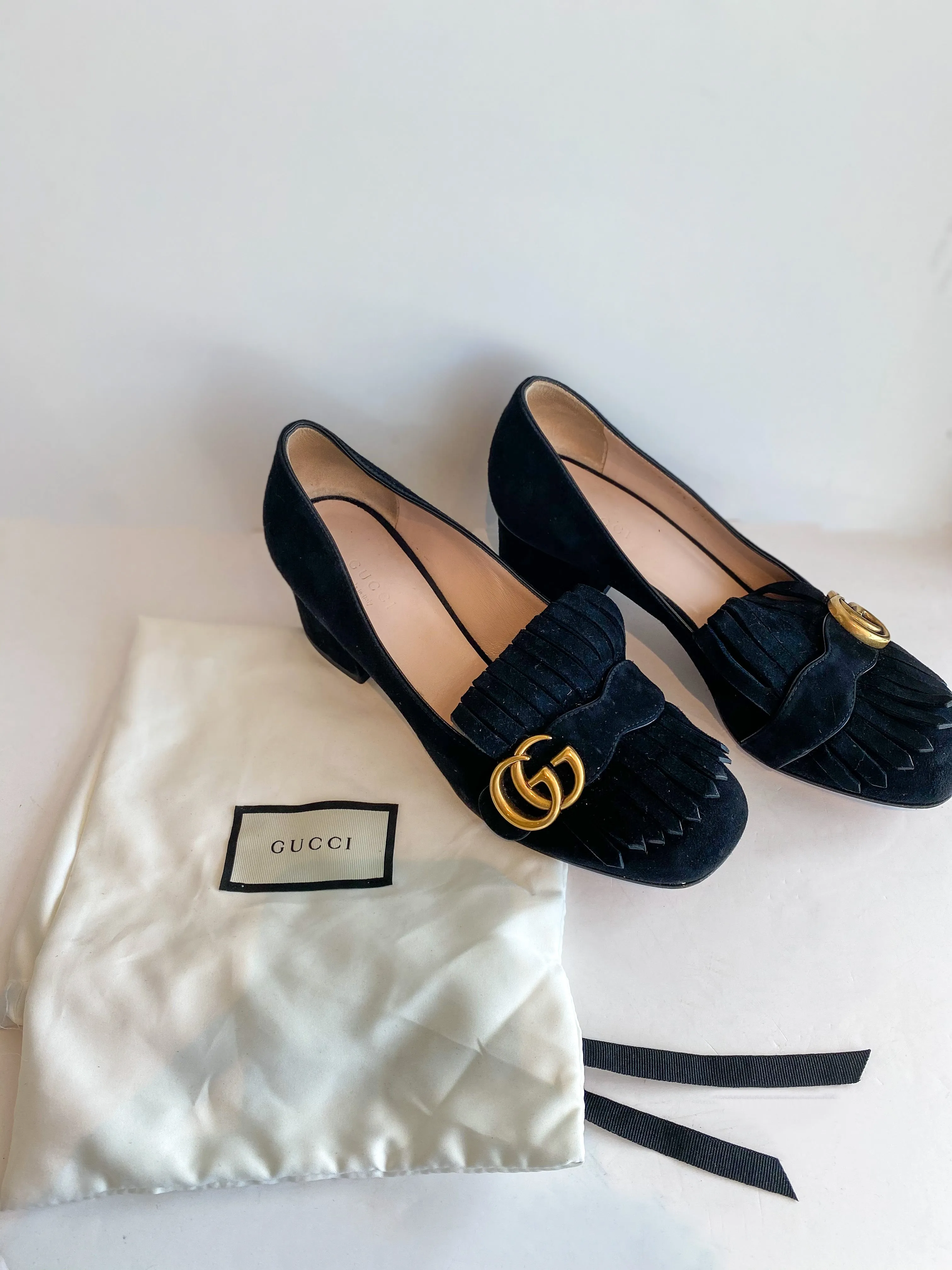 Gucci Marmont Suede Block Heels