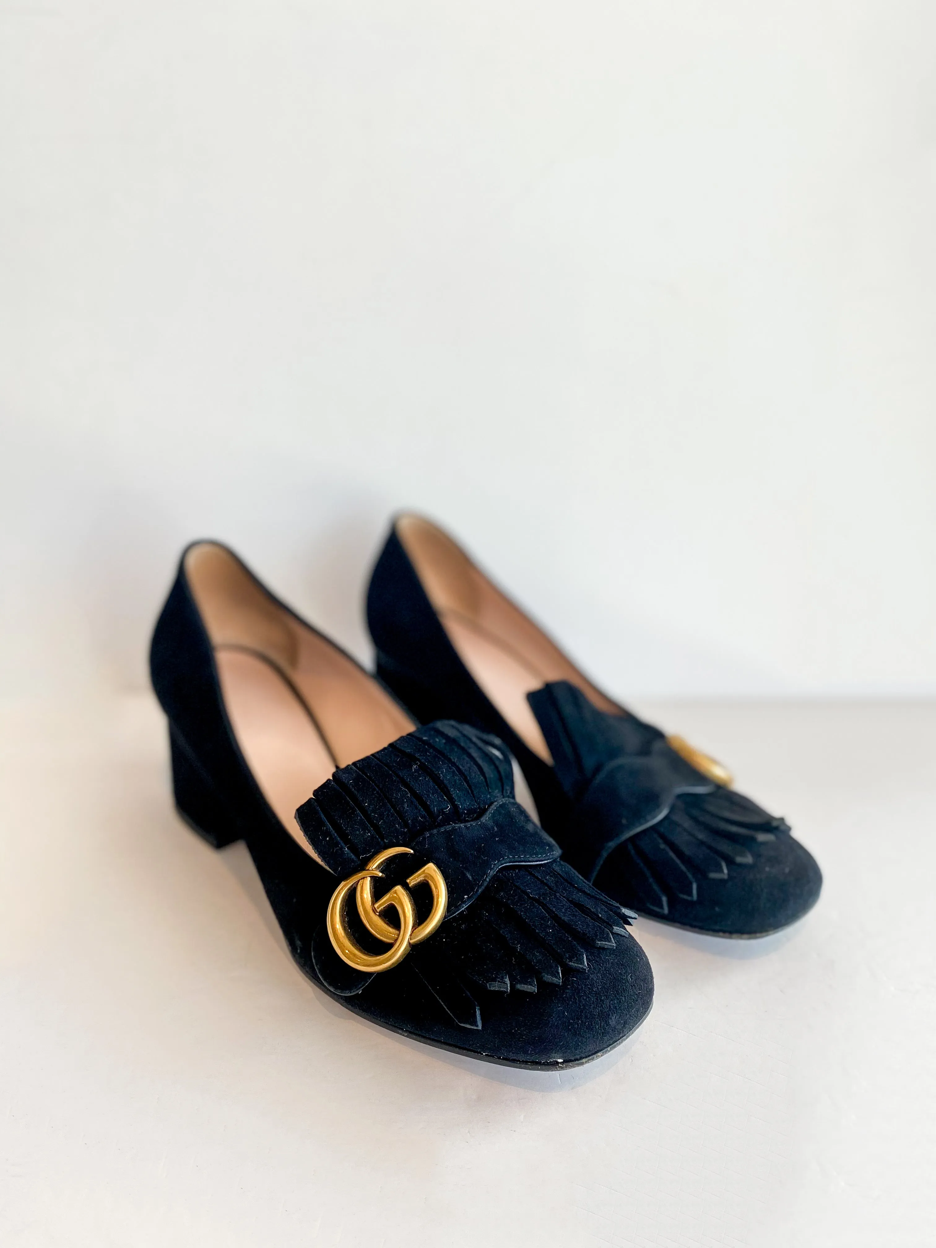 Gucci Marmont Suede Block Heels