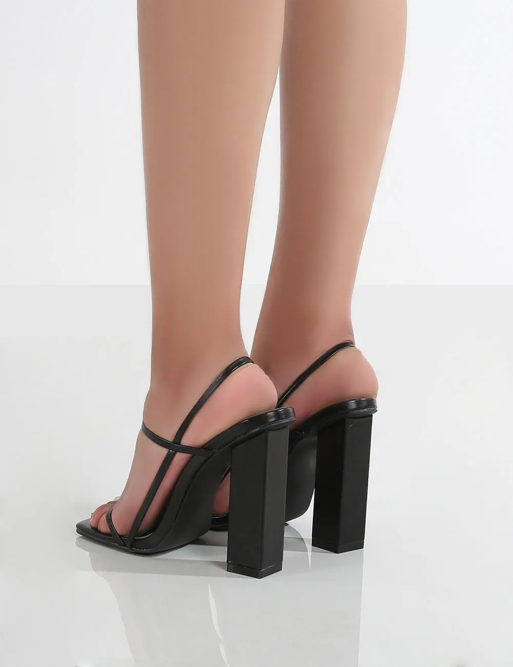 Halley Black PU Strappy Block Heels