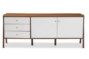 Harlow Scandinavian Style White and Walnut Wood Sideboard Storage Cabinet