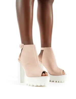 Jada Cleated Platform Block Heels in Nude