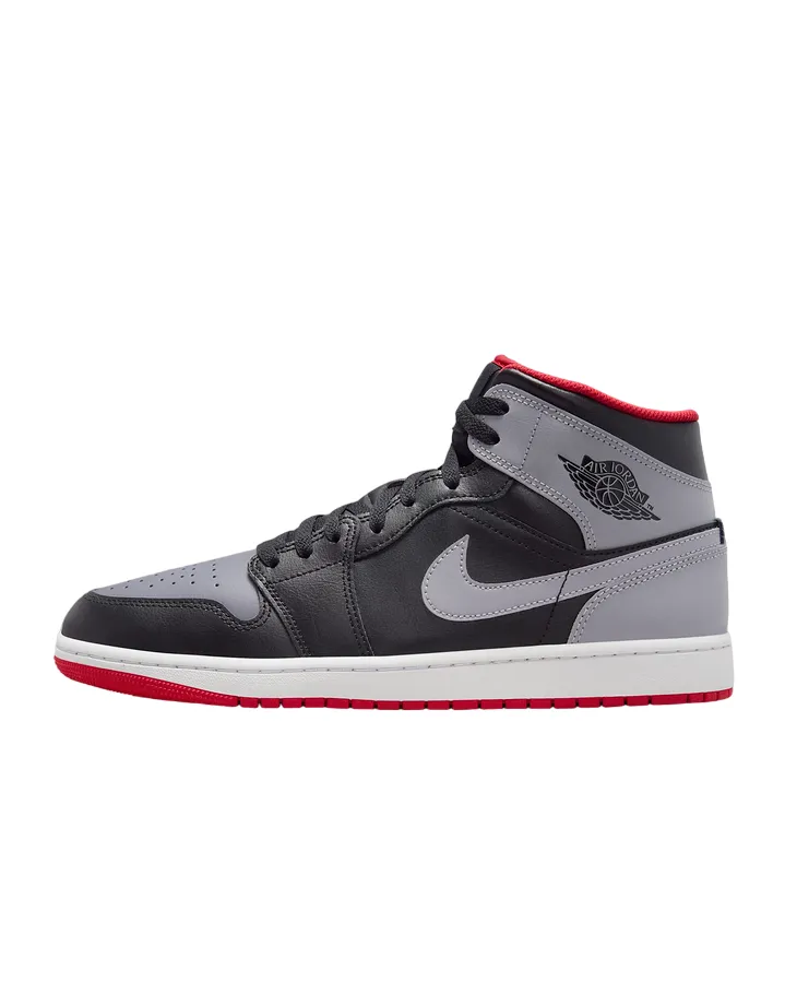 Jordan scarpa sneakers da uomo Air Jordan 1 Mid DQ8426-006 nero grigio rosso