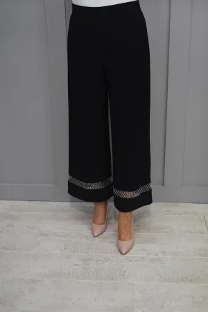 Joseph Ribkoff Black Wide Leg Trouser With Mesh Diamanté Panel - 233749