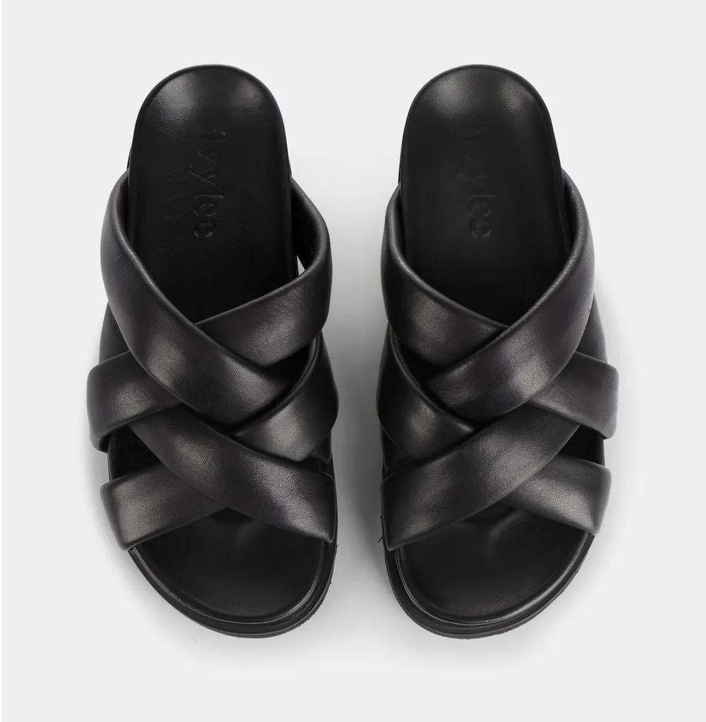 Josie Black Leather Sandals