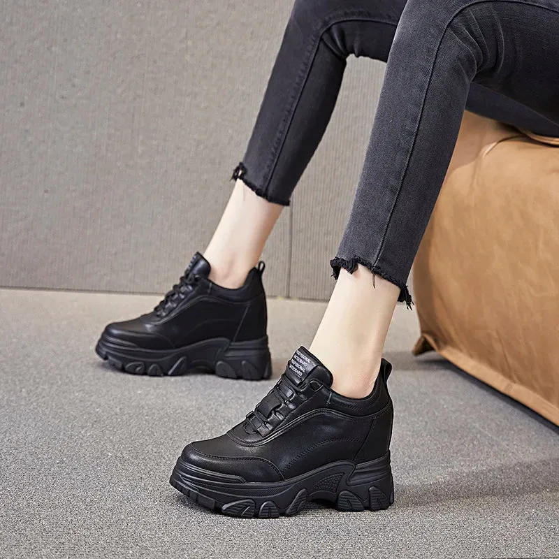 Joskaa 2024 New Cow Leather Platform Black Sneakers