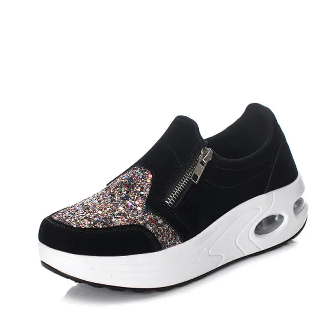 Kautin Women's Platform Comfortable Sneaker Black Shoes