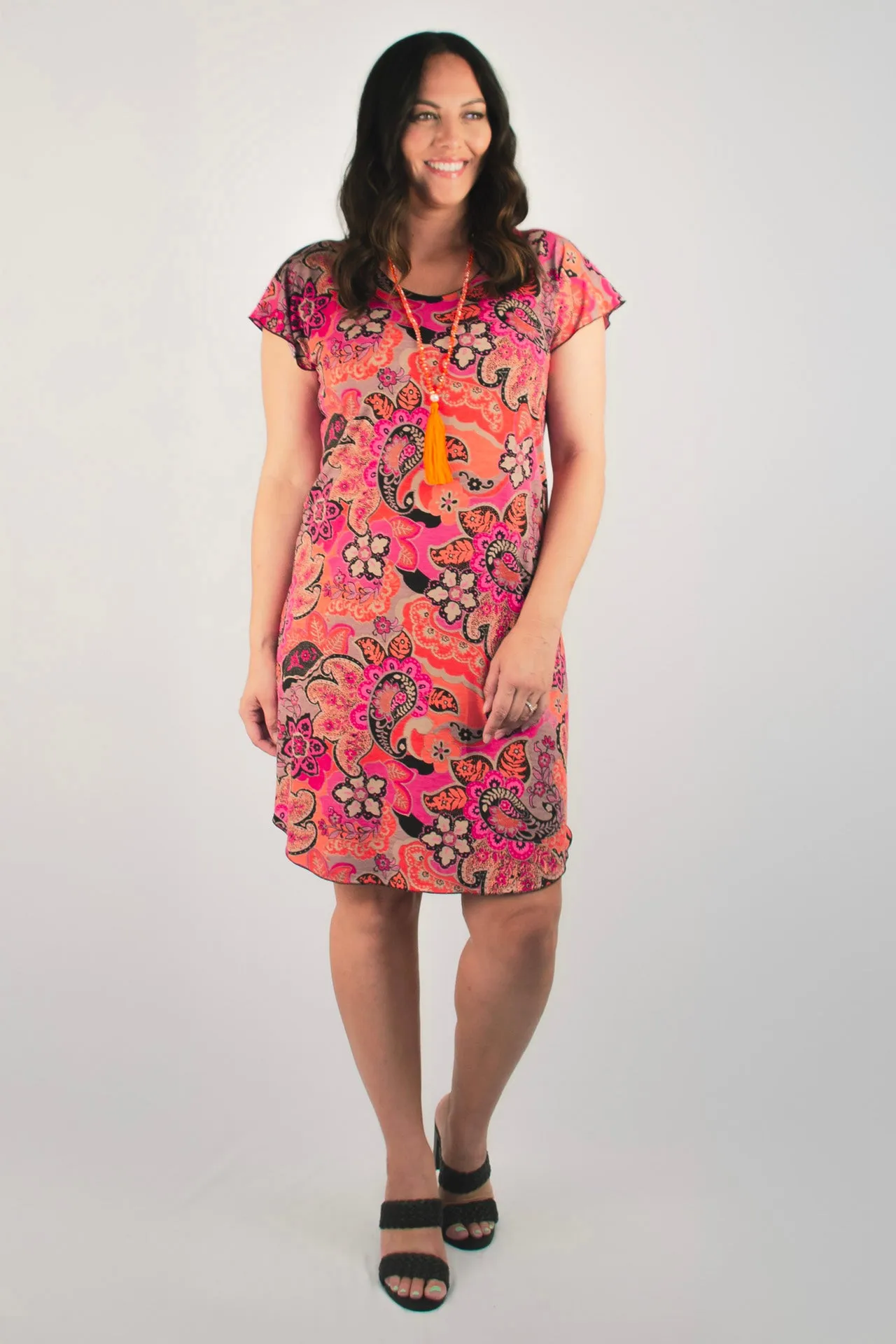 Kuta Print Short Sleeve Jersey Shift Dress