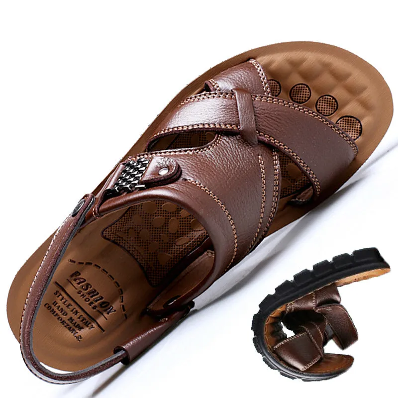 LAKESHI Men's Genuine Leather Handmade Roman Style Sandals for Beach/Summer Wear