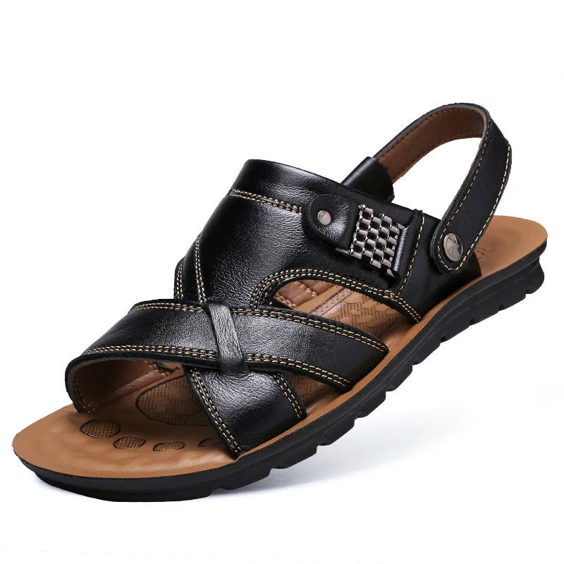 LAKESHI Men's Genuine Leather Handmade Roman Style Sandals for Beach/Summer Wear