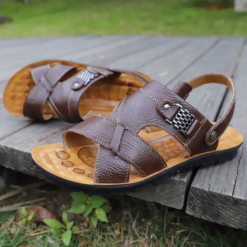 LAKESHI Men's Genuine Leather Handmade Roman Style Sandals for Beach/Summer Wear