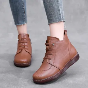 Leather Ankle Boots Handmade Soft Sneakers Women's Casual Shoes GCSZXC59