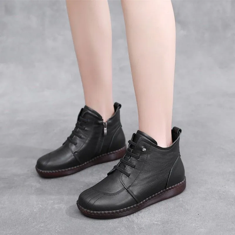 Leather Ankle Boots Handmade Soft Sneakers Women's Casual Shoes GCSZXC59