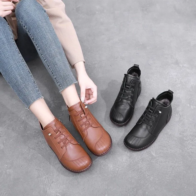 Leather Ankle Boots Handmade Soft Sneakers Women's Casual Shoes GCSZXC59