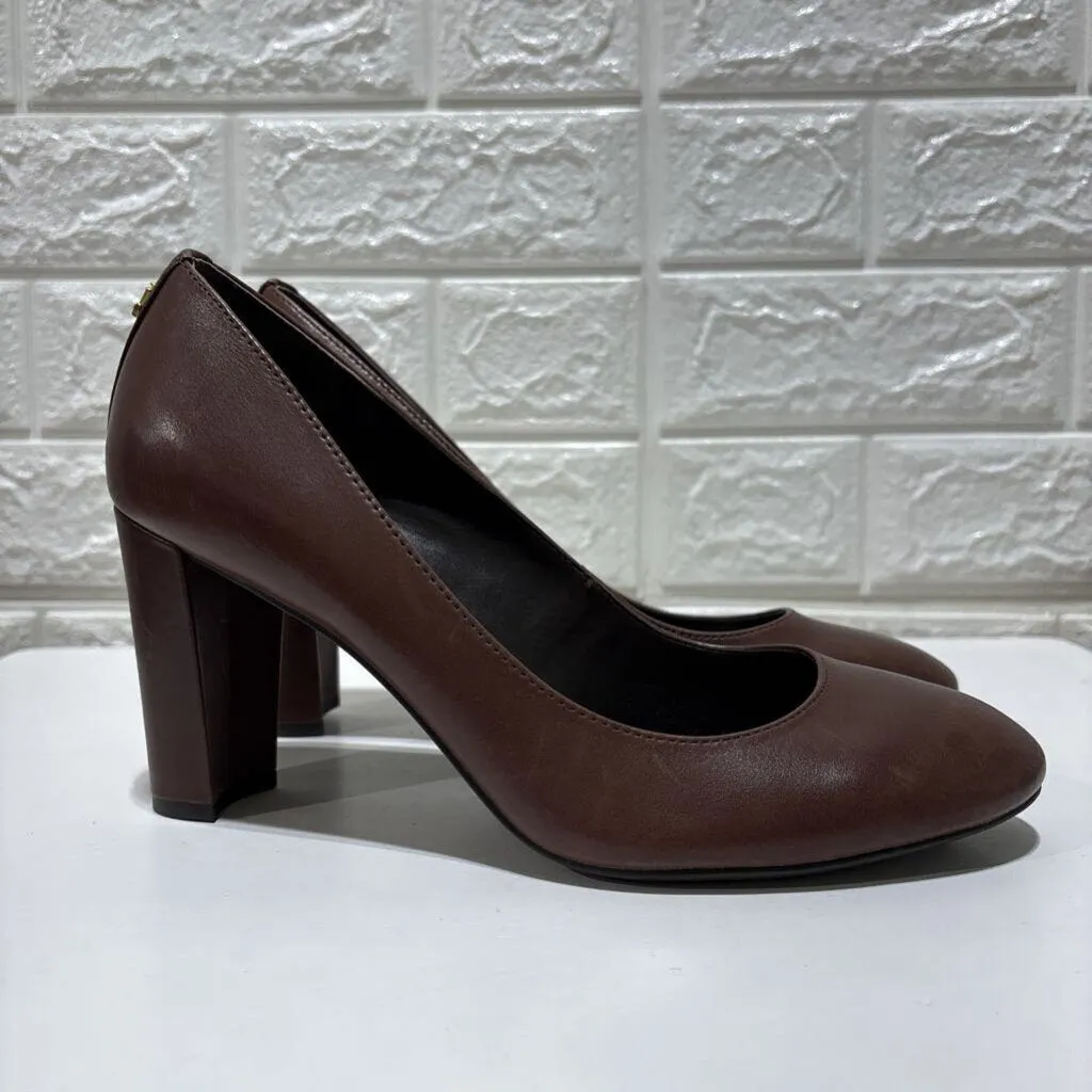 Leather Round Toe Block Heels