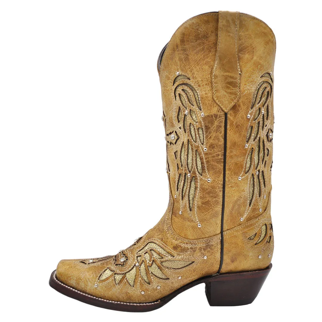 Luma Angeles Women's Tan w/ Glitter Inlay & Studs Square Toe Boots