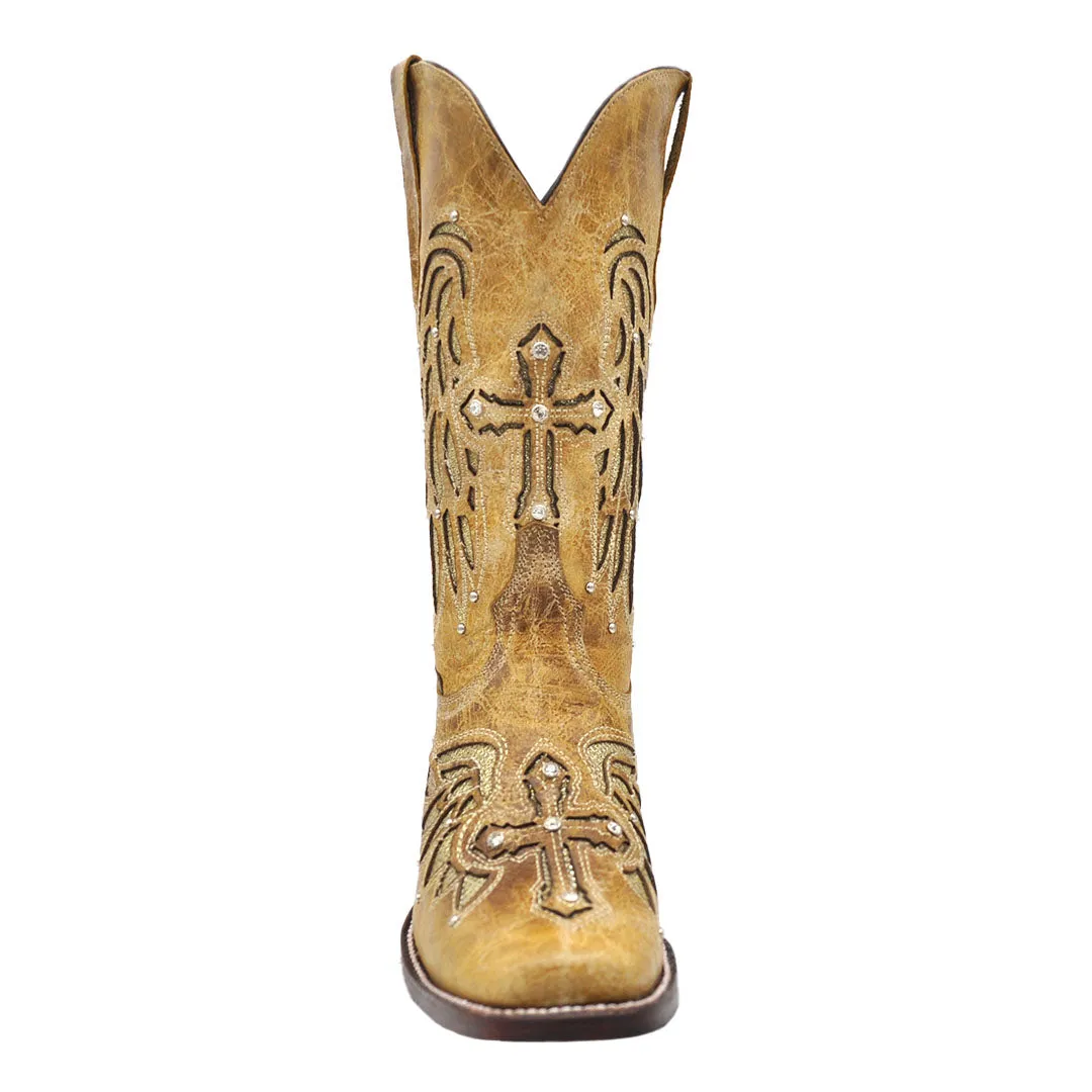 Luma Angeles Women's Tan w/ Glitter Inlay & Studs Square Toe Boots