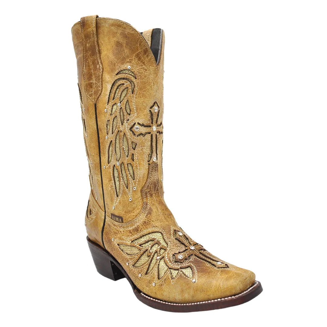 Luma Angeles Women's Tan w/ Glitter Inlay & Studs Square Toe Boots