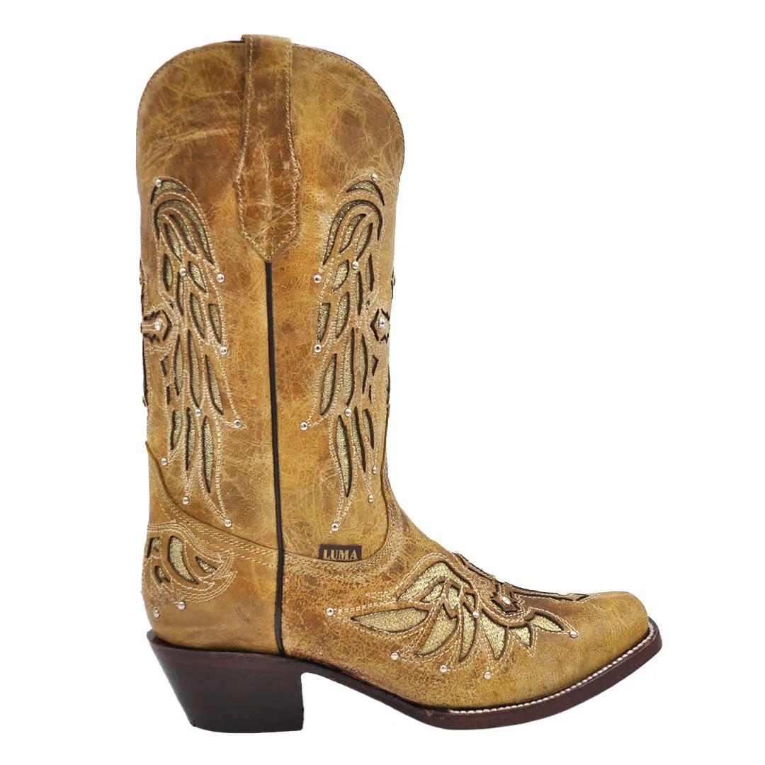 Luma Angeles Women's Tan w/ Glitter Inlay & Studs Square Toe Boots