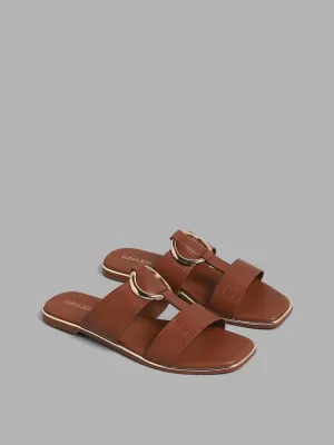 LUNA BLU Rust Textured Strappy Sandals