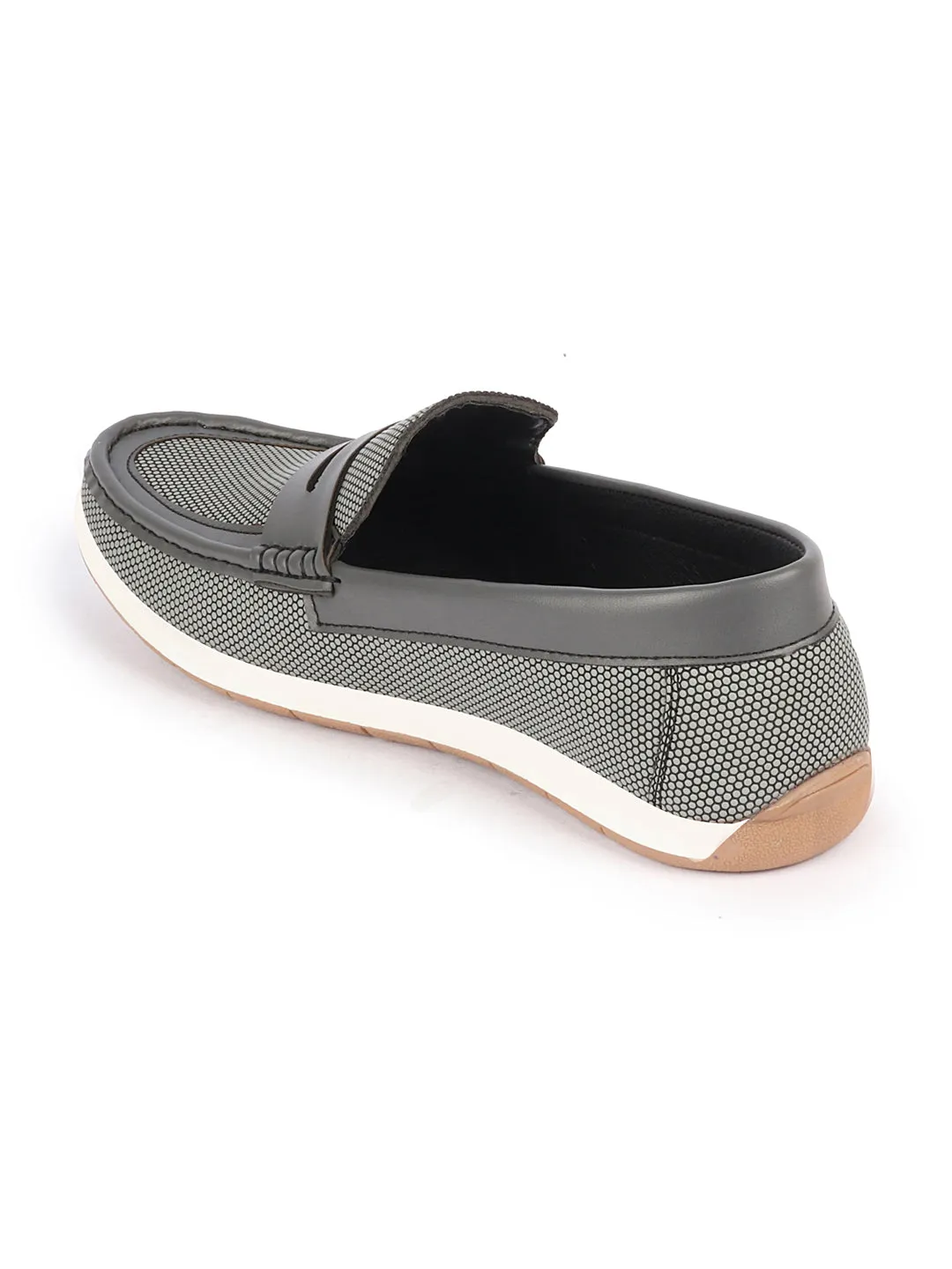 Men Grey Textured Design Casual Slip On Loafer Boat Shoes