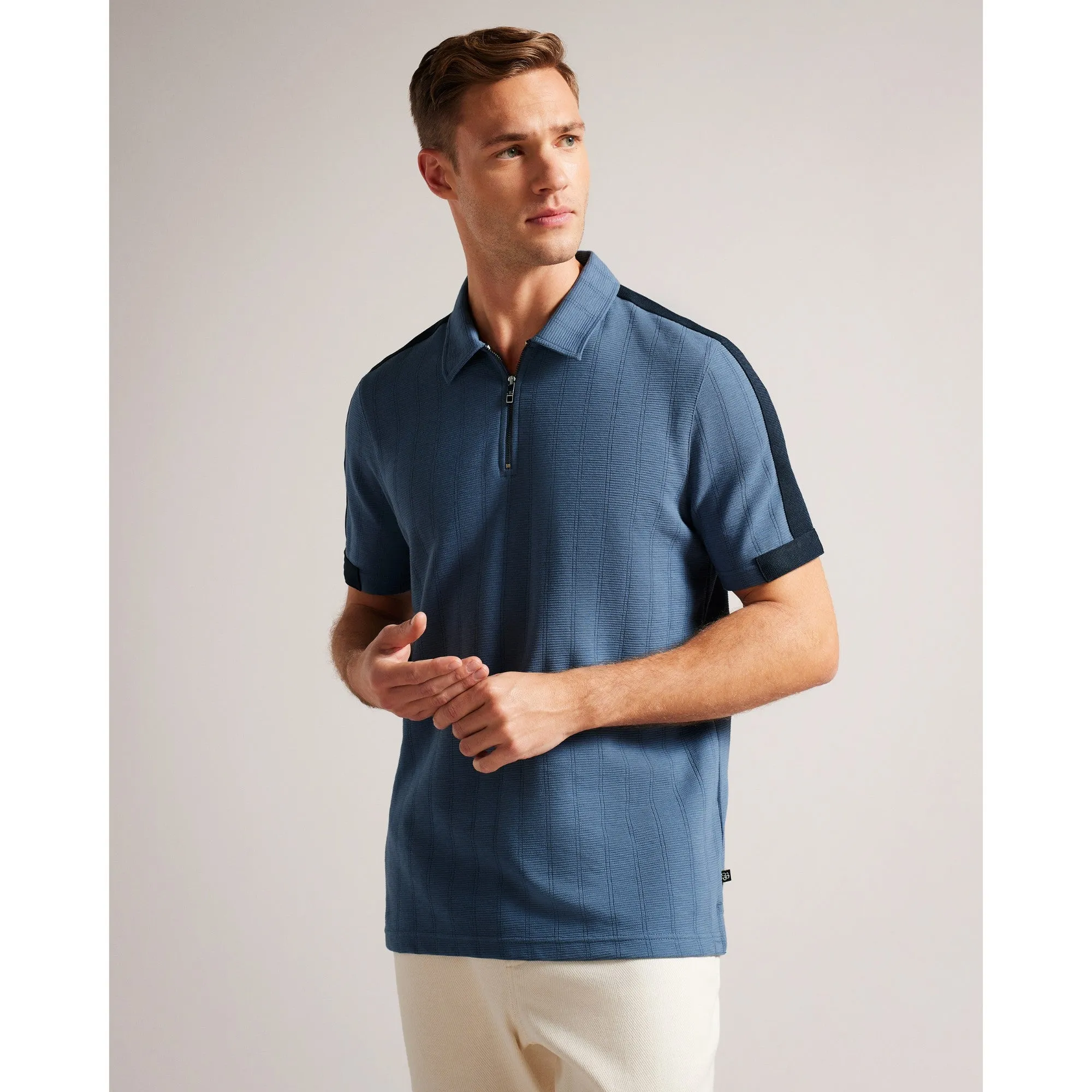 Men Mmb-Abloom-Ss Regular Polo With Zip - Mid-Blue