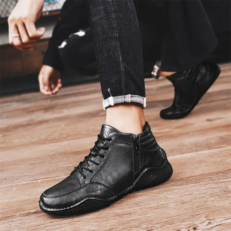 Men's Casual Shoes - Leather High Top Sneakers - TSS342