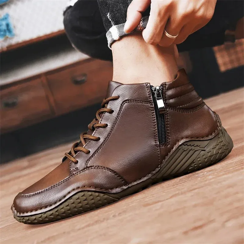 Men's Casual Shoes - Leather High Top Sneakers - TSS342