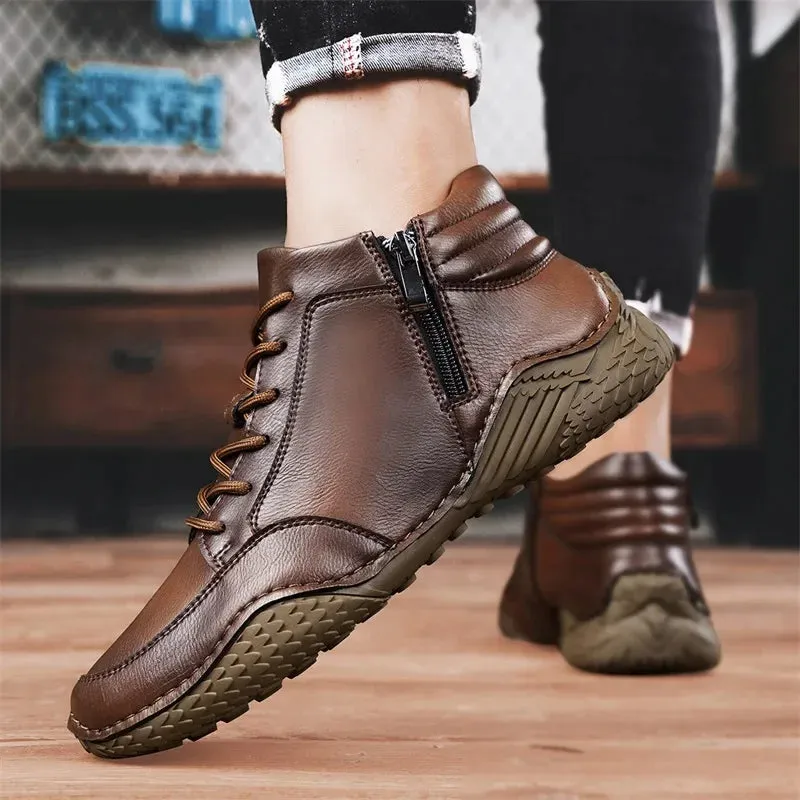 Men's Casual Shoes - Leather High Top Sneakers - TSS342