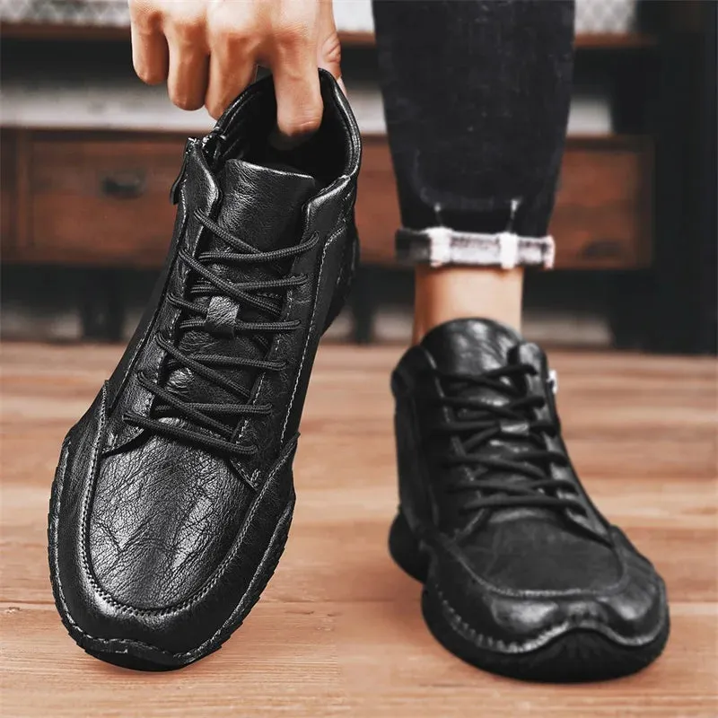 Men's Casual Shoes - Leather High Top Sneakers - TSS342