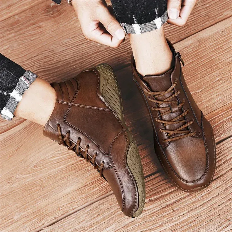 Men's Casual Shoes - Leather High Top Sneakers - TSS342