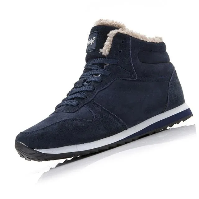 Mens fur lining winter shoes non slip lace-up ankle boots