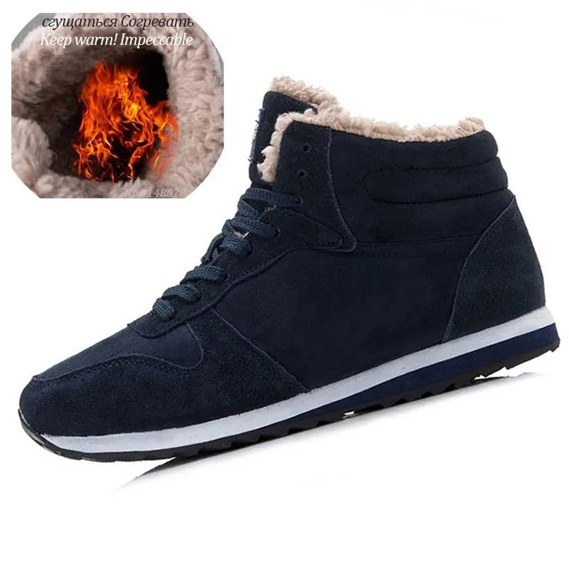 Mens fur lining winter shoes non slip lace-up ankle boots